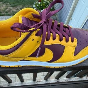 Nike Men's Sneakers in Yellow and Maroon Nike Dunks is ASU colorway!